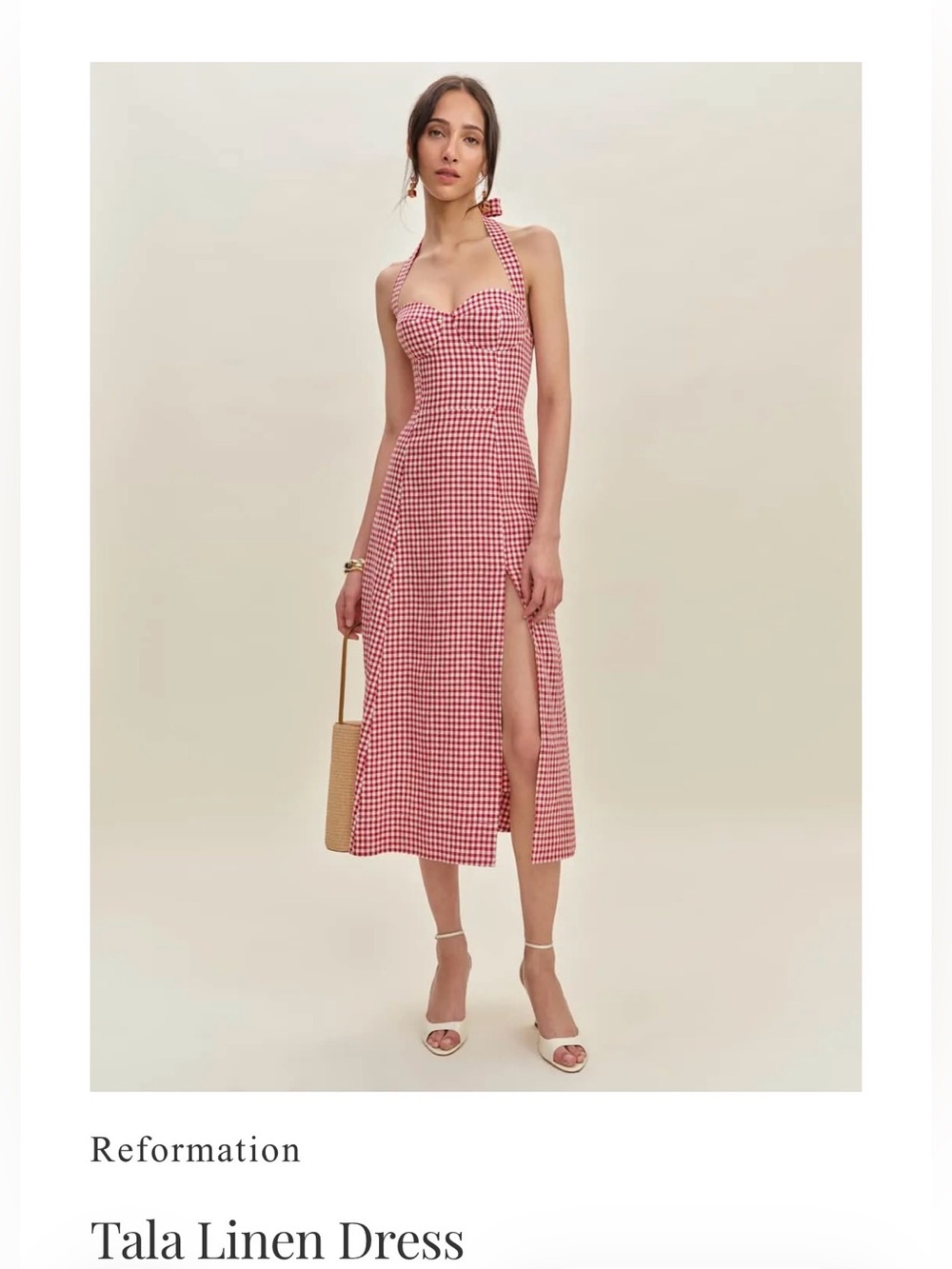 Reformation Tala Red Gingham Halter Midi Dress